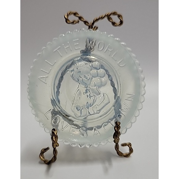 Vintage Mosser Glass Pee Wee‎ Clown G Blue w. Matching All the World Plate - Picture 4 of 7